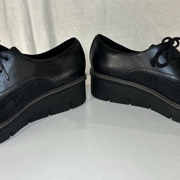 Clarks Women’s Black Plaid Check lace up Oxford Low Wedge Shoe Loafers sz 11 - Picture 3 of 8